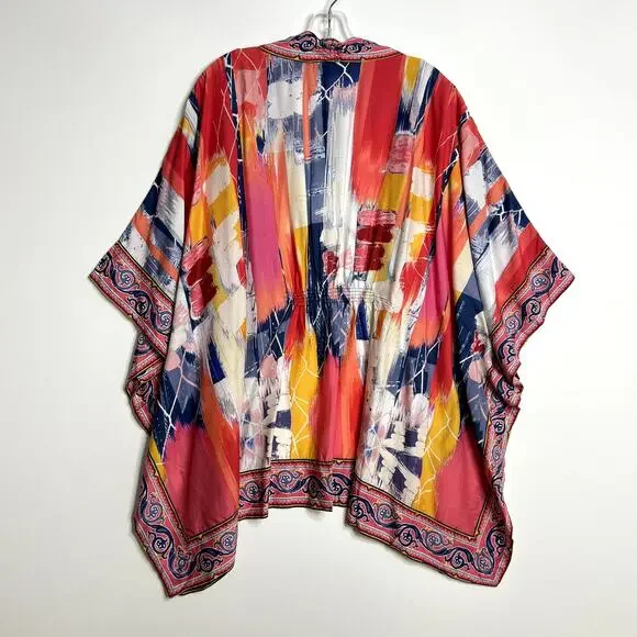 Tolani Collection Raelyn Open Front Kimono Cardigan Abstract Red Womens 2X - Picture 6 of 11